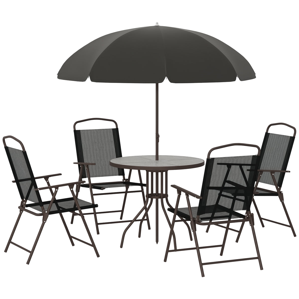 6 Pieces Outdoor Dining Set for 4 with Umbrella Patio Outdoor Furniture Set with Round Table 4 Folding Chairs