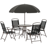 6 Pieces Outdoor Dining Set for 4 with Umbrella Patio Outdoor Furniture Set with Round Table 4 Folding Chairs