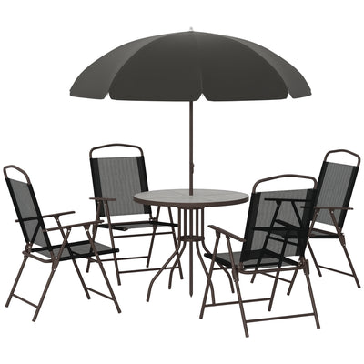 6 Pieces Outdoor Dining Set for 4 with Umbrella Patio Outdoor Furniture Set with Round Table 4 Folding Chairs