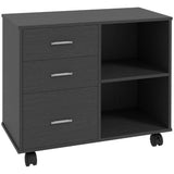Modern Lateral Filing Cabinet, 3 Drawer File Cabinet for Letter and A4 Size Documents, Mobile, Printer Stand with Open Shelves, Rolling Wheels
