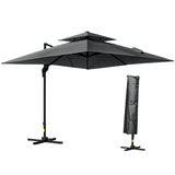 10' x 10' Cantilever Patio Umbrella, Double Top Square Offset Umbrella with 360° Rotation, 5 Adjustable Tilt Angles