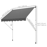 10x5ft Manual Retractable Awning, Patio Sun Shade Canopy Shelter with 5.6-9.2ft Support Pole