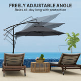 9.5' Cantilever Umbrella with Wind Protection Strap and Cover, Hanging Umbrella with Crank and Cross Base