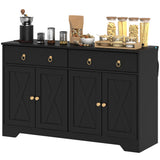Buffet de rangement avec 2 tiroirs, 4 portes coulissantes et 2 étagères réglables