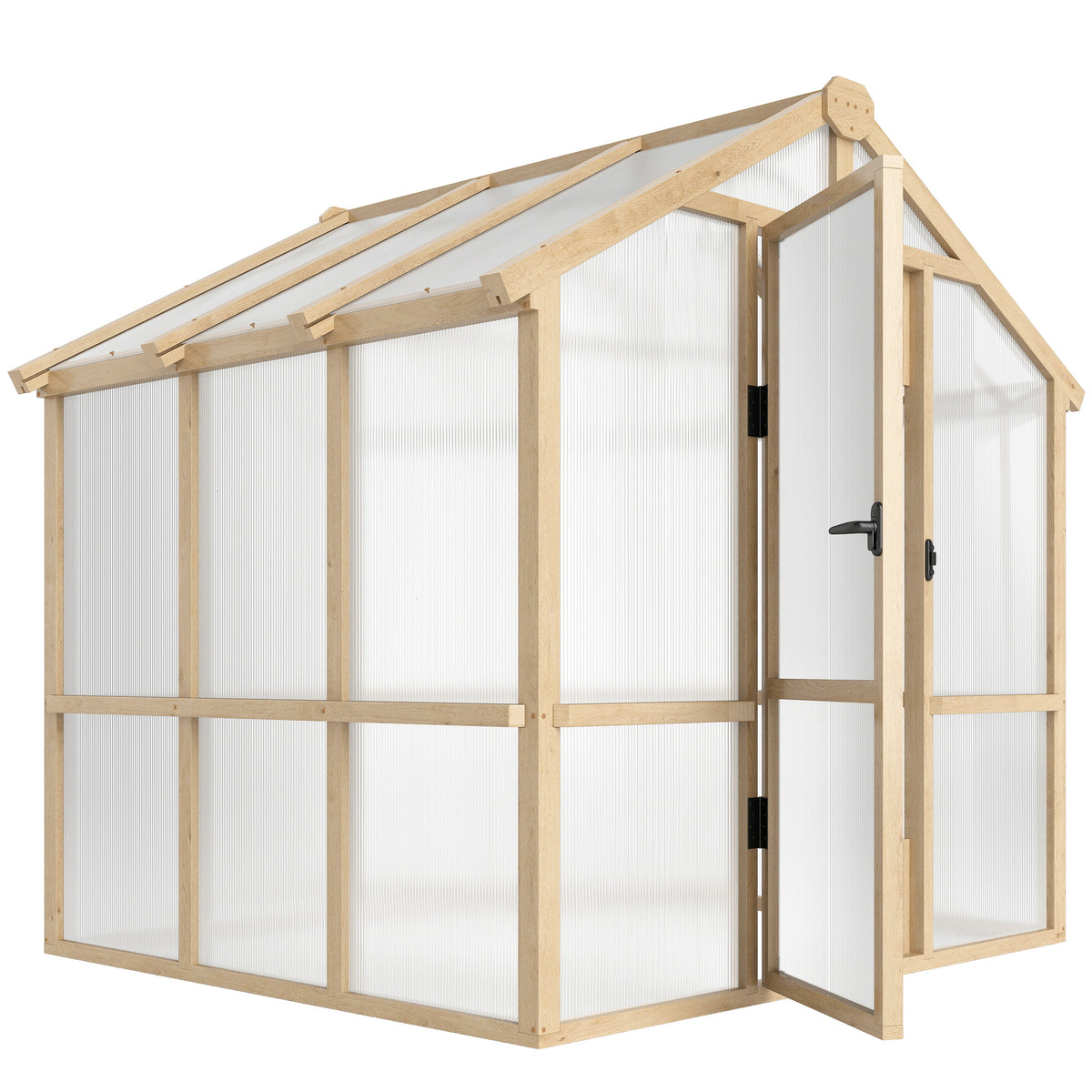 6.6 x 6ft Polycarbonate Greenhouse Wooden Green House with Thickened Polycarbonate Sheets, Lockable Door