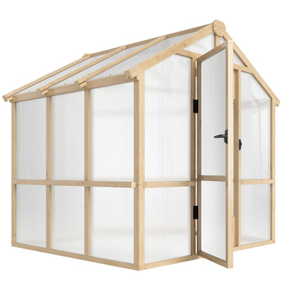 6.6 x 6ft Polycarbonate Greenhouse Wooden Green House with Thickened Polycarbonate Sheets, Lockable Door