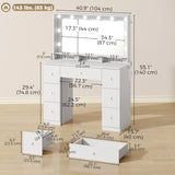 Vanity Desk with 10 Dimmable LED Lights, Mirror Dressing Table with 7 Drawers and Charging Station