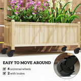Wooden Planter with Trellis, Raised Garden Bed with Wheels, Nature Wood