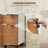2 Drawer Small Filing Cabinet Lockable Office Storage Cabinet with Hanging Bars for A4 Legal Letter White Nature Wood