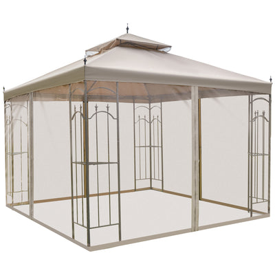 10' x 10' Steel Outdoor Patio Gazebo Canopy with Removable Mesh Curtains, Display Shelves, & Steel Frame
