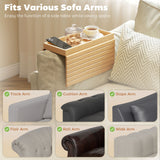 Bamboo Couch Arm Tray, Sofa Armrest Tray with Flexible Roll-up Design and Wide Compartment