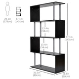 5-Tiers Geometric Wooden Bookcase S-Shaped Storage Bookshelf Display with Metal Frame for Living Room