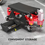 Rolling Garage Stool with Wheels, 300 LBS Capacity Padded Mechanic Stool with Tool Trays Storage