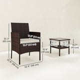 Wicker Bistro Set, 3 Piece Patio Furniture Set with 2-Tier Glass Top Table