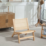 Rattan Accent Chair, Mid-Century Leisure Chair with Rubber Wood Frame