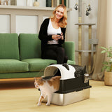 Panda Style XL Stainless Steel Cat Litter Box with Lid, 23.7