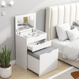 Coiffeuse avec miroir rabattable, Coiffeuse de maquillage avec tabouret, Table de toilette avec tiroir et 7 compartiments
