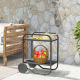 Outdoor Grill Cart with Storage, 2-Tier Bar Cart on Wheels with Side Handle, Steel Frame for Indoor Outdoor
