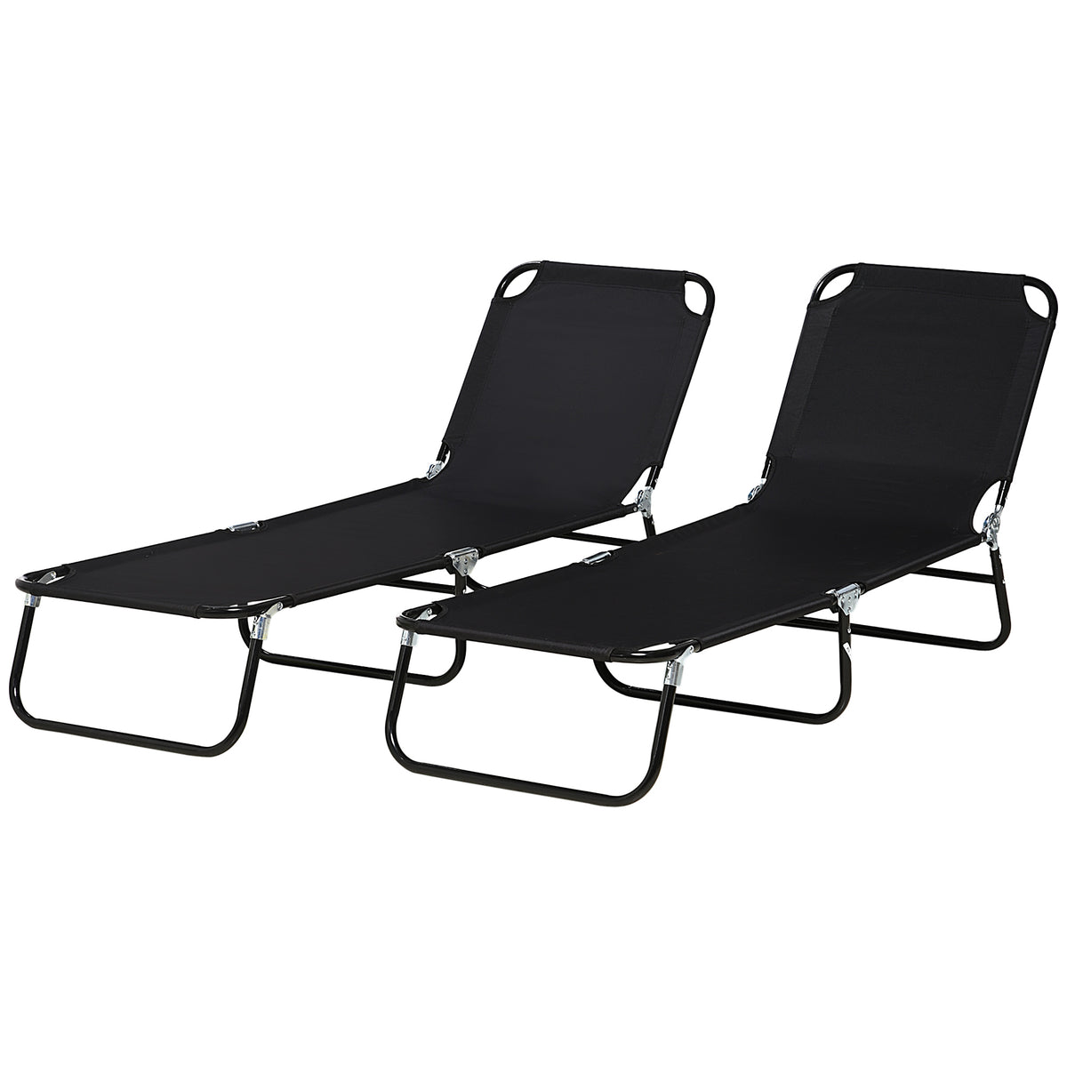 Set of 2 Folding Outdoor Lounge Chair, Sun Tanning Chairs with Reclining Back, Breathable Mesh for Beach Patio