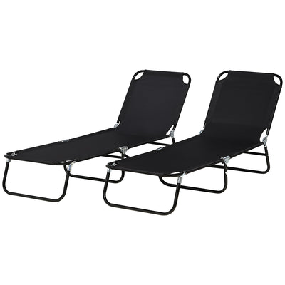 Set of 2 Folding Outdoor Lounge Chair, Sun Tanning Chairs with Reclining Back, Breathable Mesh for Beach Patio