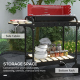 Charcoal Barbecue Grill with Adjustable Grill Height, Portable BBQ Trolley with Ash Catcher and Wheels