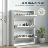Meuble de Rangement Étroit pour Chaussures, Cabinet pour Chaussures avec 3 Tiroirs Basculants
