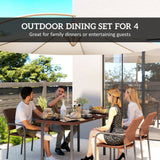 5 Pieces Outdoor Dining Set for 4, PE Wicker Rattan Patio Furniture Set with Stackable Chairs and Glass Table Top