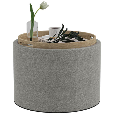 Table à café ronde, table d'appoint avec rangement caché et plateau amovible, repose-pieds en lin pour salon