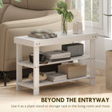 Bamboo Shoe Storage Bench, 3-Tier Entryway Bench with 2 Storage Shelves for Hallway, Holds 6 Pairs