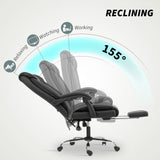 Executive Office Chair, Pet-Friendly Leather Ergonomic Desk Chair with Footrest, Swivel Recliner