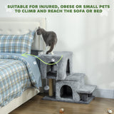 4-Step Pet Stairs, Adjustable Height Cat Stairs with Scratching Posts Cat Condo, Hanging Ball for High Bed