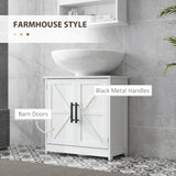 Armoire de rangement sous lavabo de style ferme, armoire sous évier avec 2 portes de grange et étagère ajustable