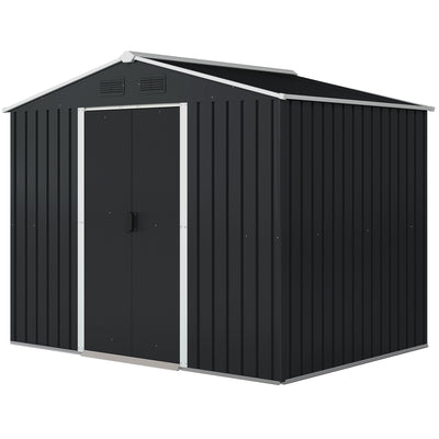 8' x 6' Outdoor Storage Shed, Metal Garden Tool Storage House with Lockable Sliding Doors and Vents