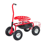 Garden Scooter, Rolling Cart with Swivel and Adjustable Seat, Tool Tray