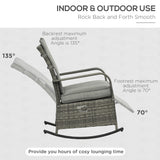 Chaise à bascule en rotin extérieur avec coussin, fauteuil inclinable PE en rotin pour patio avec repose-pieds ajustable