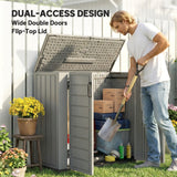 Abri de rangement extérieur en plastique 33 pi³, armoire de rangement avec coffre à outils, portes doubles verrouillables et couvercle basculant