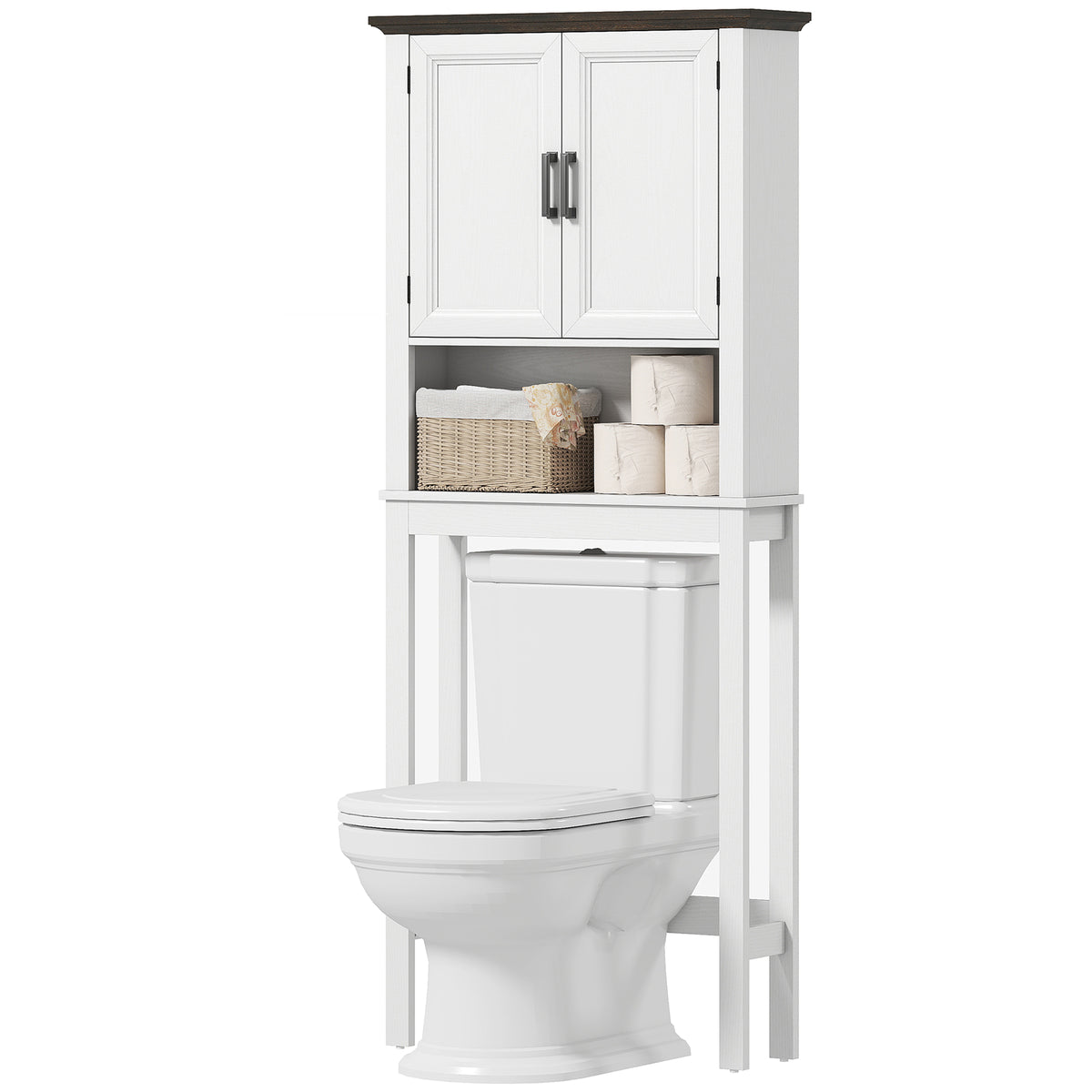 Over The Toilet Storage, Bathroom Cabinet Over Toilet with Open Shelf and Adjustable Bottom Bar