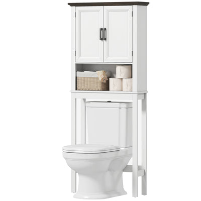 Over The Toilet Storage, Bathroom Cabinet Over Toilet with Open Shelf and Adjustable Bottom Bar
