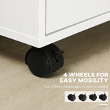 Meuble de rangement vertical, Caisson de classement mobile à roulettes avec 3 tiroirs et 4 étagères ouvertes, Support d'imprimante avec roulettes verrouillables pour bureau à domicile