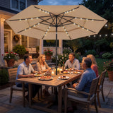 9.3 ft Patio Umbrella with Solar LED Lights, 3 Tier Outdoor Market Table Parasol with Tilt