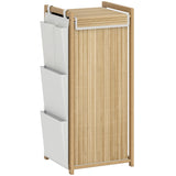 Bamboo Laundry Hamper with Removable Drawstring Bag and Side Storage Pockets, 20 Gal