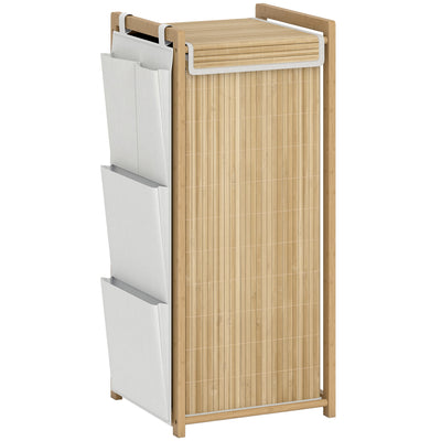 Bamboo Laundry Hamper with Removable Drawstring Bag and Side Storage Pockets, 20 Gal