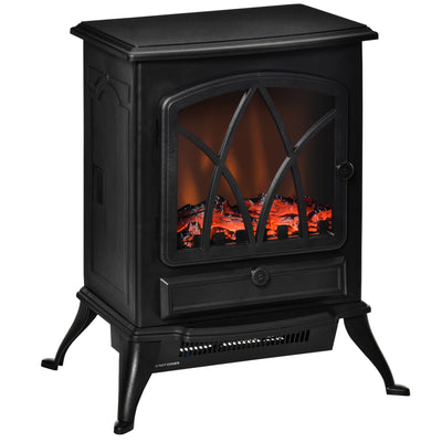 Free Stand Electric Fireplace Stove Heater with Adjustable LED Flame Effect and Front Door
