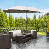 15' Outdoor Patio Umbrella with Twin Canopy Sunshade Steel Table Umbrella w/ Lift Crank