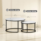 Tables basses gigognes modernes (lot de 2) avec piétement en métal pour salon, chambre, bureau