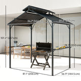 8 x 5ft Hardtop Grill Gazebo with Double Metal Roof, 2 Side Shelves and 10 Hooks for Patio Backyard Lawn Deck