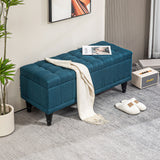 Pouf de rangement, banc de bout de lit en tissu lin avec rangement capitonné pour chambre à coucher