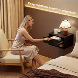 Ensemble de 2 tables de chevet murales, tables de nuit flottantes avec tiroir cannelé et tablette ouverte pour chambre