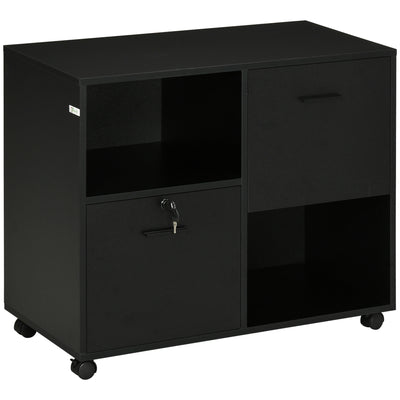 Mobile Printer Stand, Lateral File Cabinet with Lock, Filing Cabinet with Hanging Bars for Letter, A4 Size