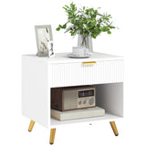 Nightstand with Fluted Panel, Bedside Table with Drawer and Open Compartment